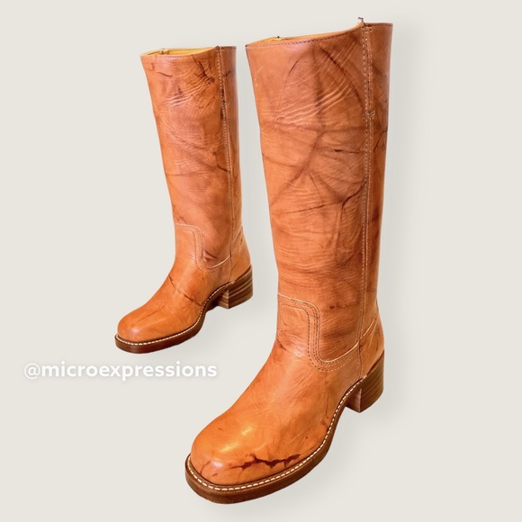 Frye Campus 14L Saddle Cognac Leather Vintage Distressed Square Toe Cowboy Boots - Picture 16 of 16